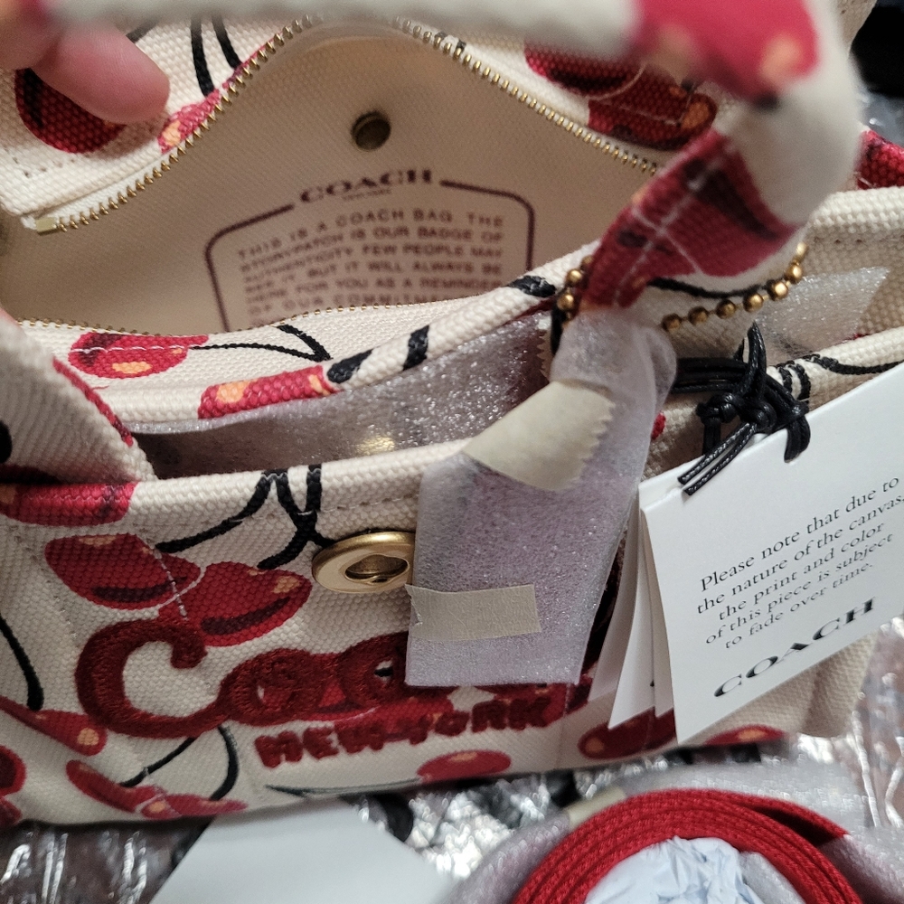 SOLD Coach Mini Tote Cherry Print Tote Bag - White and Red - Picture 7 of 10